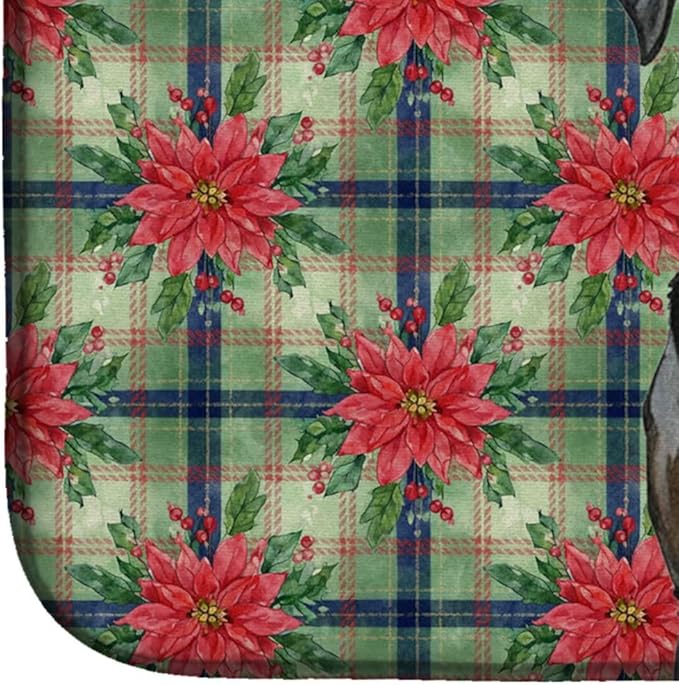 Caroline's Treasures Black Labrador Retriever Christmas PoinsettIas Dish Drying Mat Absorbent Dish Drying Mat Pad for Kitchen Counter Dish Drainer Mat for Countertop, 14 x 21", Multicolor
