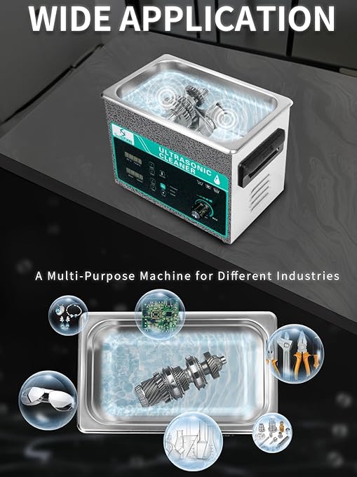 Ultrasonic Cleaner 3L with Adjustable Power & Sweep, 120W Ultra Sonic Cleaning Machine, Digital Timer and Heater, Heavy-Duty Parts Cleaner for Industrial, Motorcycle, and Hardware Tools