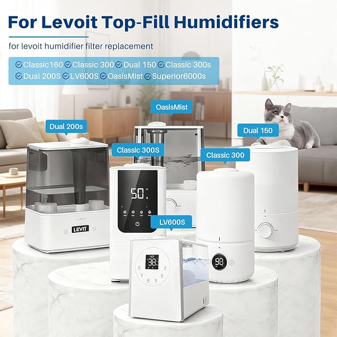 30 Pack Top Fill Humidifier Filter Replacement for LEVOIT Classic160, Dual150, Dual200S, Classic300(S), LV600S, OasisMist 450S, Superior6000S Series Humidifiers to Improve Humidification