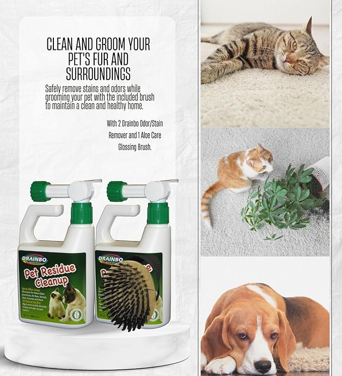 2x Pet Urine Odor Eliminator Spray 32 oz Bundle with Dog Glossing Brush for Pet Run, Kennel, and Yard Cleaning – Gift Set (3 Items)