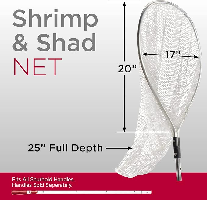 Shurhold 1825 Shrimp and Shad Dip Net Durable Fishing Net with Strong Handle for Bait and Small Fish - 17" x 20" x 30"