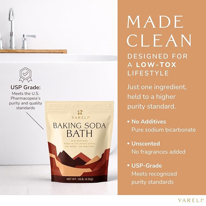 Yareli Baking Soda Bath, 10lb Naturally Mined USP Grade, for Muscle Recovery, Relief of Dry Skin and DIY Bath Bombs