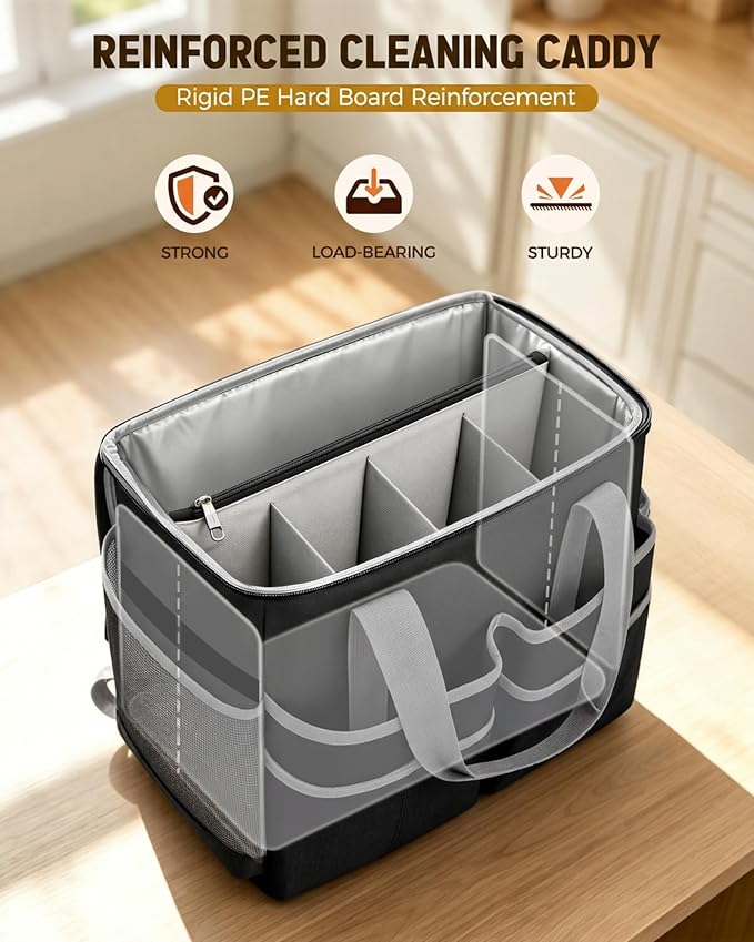 Ytonet Wearable Rolling Cleaning Caddy Bag with Cleaning Apron, Large Cleaning Caddy with 4 Spinner Wheels, Detachable Trolley Portable Cleaning Supplies Organizer Cart for Housekeepers, Utility Bag