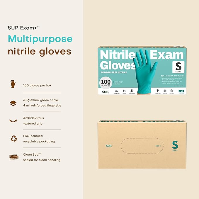 SUP Nitrile Exam Gloves, Powder-Free Latex-Free Food Safe Cooking Cleaning laboratory Disposable Medical Glove, Teal 1000 Ct