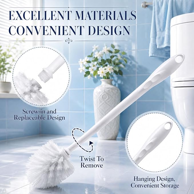 20 Pack Toilet Brush and Holder, Bulk White Toilet Bowl Brushes with Stiff Bristles, Plastic Hidden Toilets Scrub Brushes Bulk Cleaning Accessories for Commercial Bathroom, Hotel, Office, School