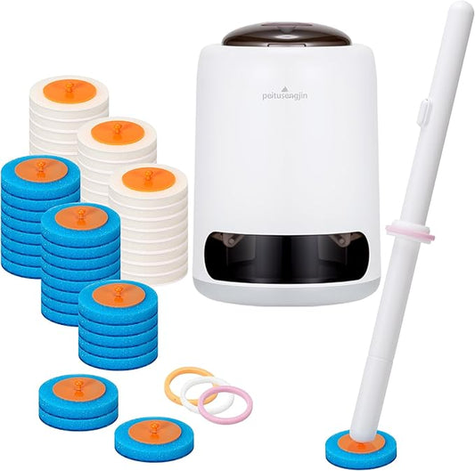 Disposable Toilet Brush, Auto-Ejecting, Includes 48 Enhanced Refills (24 Ocean, 24 Natural), Plus 3 Air-Purifying Scented Rings (Ocean, Rose, Lemon) 360° Dead-Angle-Free Cleaning