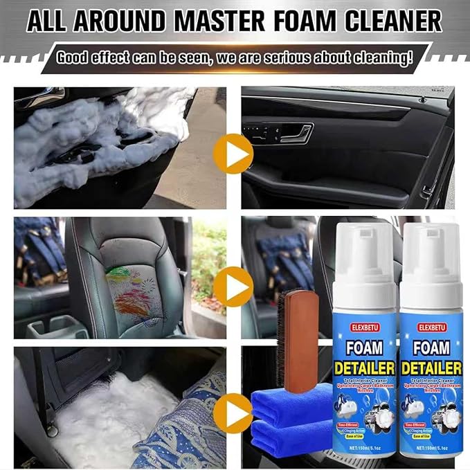 Car Interior Foam Cleaner,Powerful Stain Eliminator car interior cleaner Car Carpet,Clean Cars Seat Carpet Upholstery Deep Inside Cleaning Remove Stain from Leather Fabric Vinyl Plastic150ML 2pack
