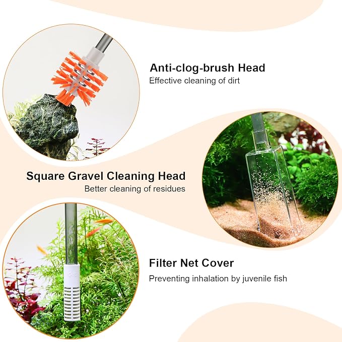 AQQA Aquarium Siphon Vacuum and Water Changer Kit, Extendable Length to 31'', Perfect for Simultaneous Water Changing and Cleaning in Fish Tanks, Gravel and Sand Cleaning (S)