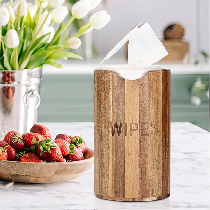 KoKone Wooden Wipes Dispenser Compatible for Clorox Lysol, Farmhouse Wipes Canister Holder Cleaning Wipe Dispenser Container, Decorative Wood Wipes Dispenser Keeper for Kitchen Bathroom Office