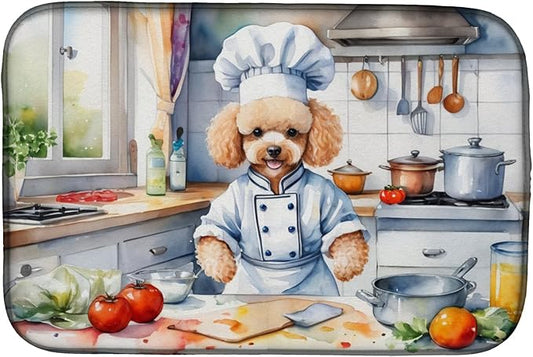 Caroline's Treasures DAC6308DDM Poodle The Chef Dish Drying Mat Absorbent Dish Drying Mat Pad for Kitchen Counter Dish Drainer Mat for Countertop, 14 x 21", Multicolor