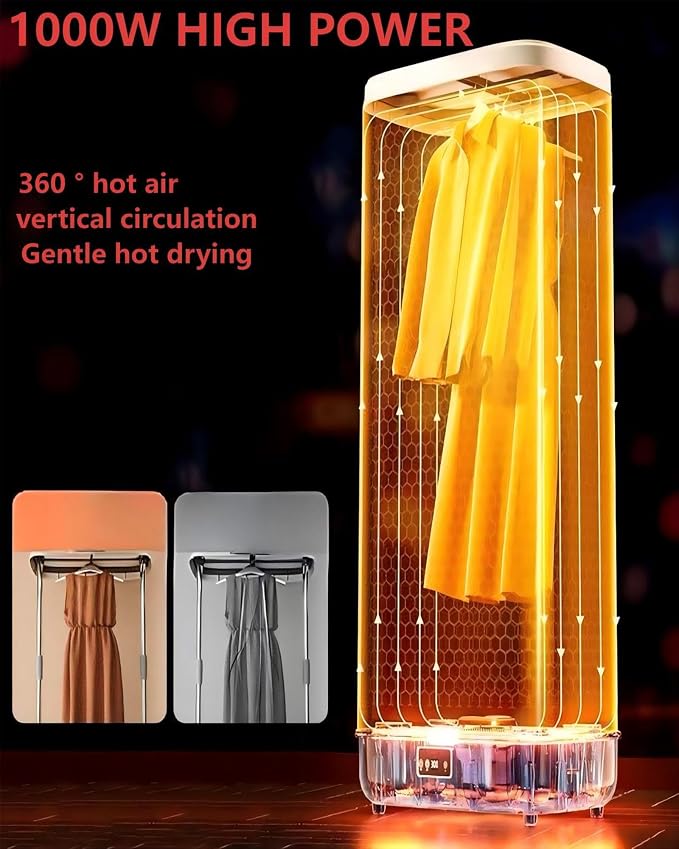 Portable Clothes Dryer with Remote Control, Foldable Mini Dry Cabinet, Fast Drying & Quiet Operation, Suitable for Small Spaces, Apartments, RVs, Dormitories and Travel