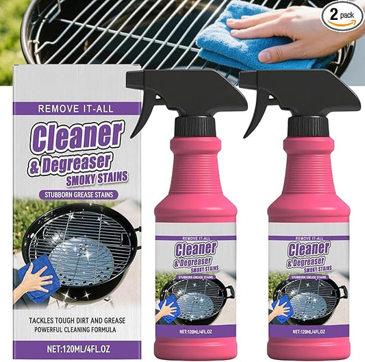 2Pcs Fast Acting Heavy Duty Grill Degreaser Spray, BBQ Grill Cleaner Spray for Outdoor Grills, Multi-Functional Grease Remover for Burnt Food & Grease, Kitchen Cleaner for Stove Top, Grill, Drip Pans