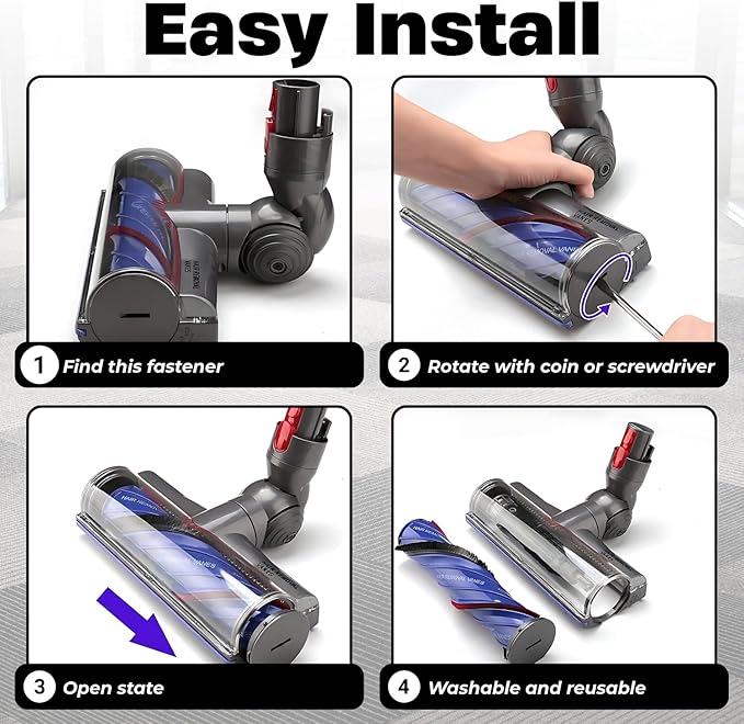 Dyson Vacuum Attachments and Motorized Brush Head for V7 V8 V10 V11 V15 – Replacement Accessories Kit with Dryer Vent Cleaner, Flexible Hose & Anti-Tangle Power Head for Pet Hair, Home & Car Clea