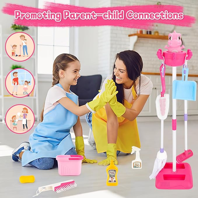 deAO Kids Cleaning Toy Set Toddlers Cleaning Set Housekeeping Pretend Play Toy Cleaning Set Kids Broom and Mop Set for Ages 3+ Christmas Birthday Toys for Girls Boys