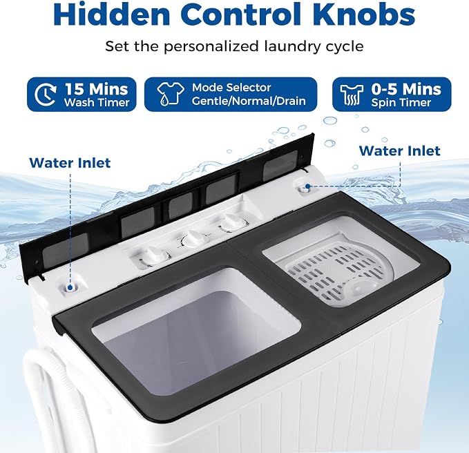 Giantex Portable Washing Machine, 26LBS Twin Tub Mini Compact Laundry Washer Spinner Combo with Drain Pump, 18Lbs Washer and 8Lbs Spinner for Apartments, RVs, Dorms, Gray+White
