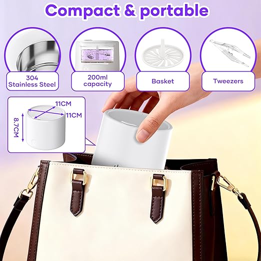 Ultrasonic Cleaner for Retainers & Aligners - 50kHz Dental Pod for Invisalign, Braces, Dentures, Night Guards, 200ml 3 Modes, Deep Clean for Fresh Retainers, White