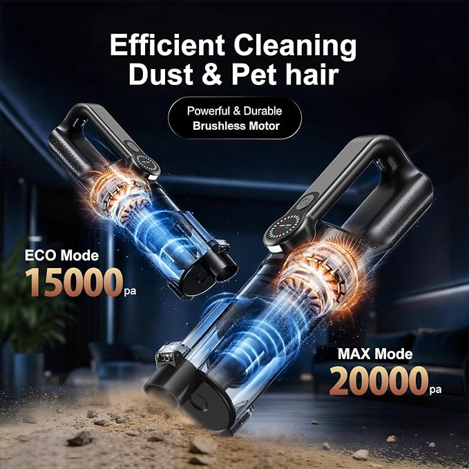 Handheld Vacuum Cordless 2-in-1, 25000PA Powerful Suction Car Vacuum & Blower, Portable Rechargeable Mini Vacuum 80000RPM, 38Min Runtime USB-C for Car Home Office. (Black)
