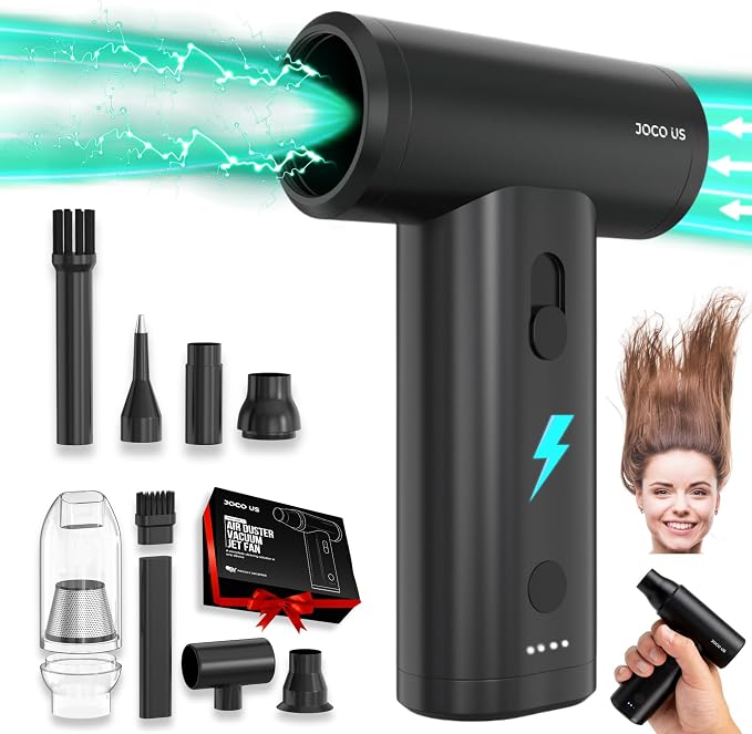 Upgraded Full Metal Air Duster and Vacuum Cleaner 8-in1, 110 000 RPM, 4000mAh, Quick Charge Cordless Blower for Keyboard-Office-Home-Electronic-Inflator