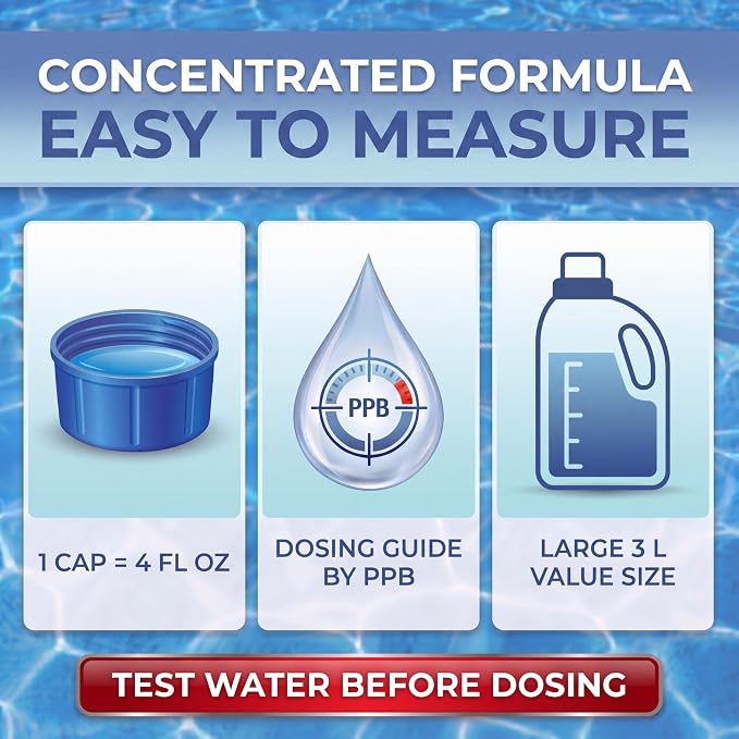 Phosphate Remover Pool Chemicals, 3 L, Pool Phosphate Remover, Swimming Pool Chemicals, Easy Cap Measure, ppb Dosing Guide, BubbyShine
