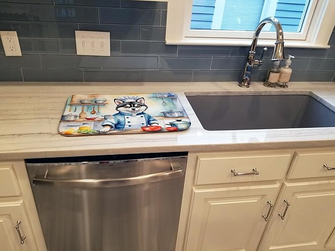 Caroline's Treasures DAC6183DDM Alaskan Klee Kai The Chef Dish Drying Mat Absorbent Dish Drying Mat Pad for Kitchen Counter Dish Drainer Mat for Countertop, 14 x 21", Multicolor