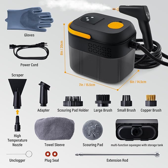 Lamberia Steam Cleaner with 16pcs Accessories, 2500W 1700ml 1.8 Quarts Tank, 6-Level Adjustable Portable Handheld Pressurized Steamer, 15s Heat-Up Steam Cleaner for Home, Car, Kitchen(YB, US Plug)