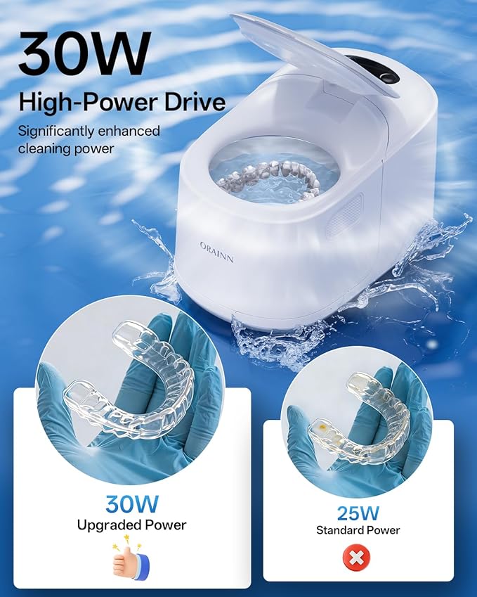 30W Ultrasonic Retainer Cleaner Machine,IPX7 Waterproof Dental Cleaning Pod,45kHz Denture Dome With UV Light,3 Modes, Digital Timer for Night Guard, Mouth Guard, Braces with 230ml Tank(Grey)