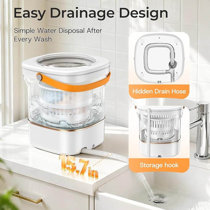 Portable Washing Machine, 12L Mini Washer with Spin Basket, 5/10 Min Wash & 4 Min Spin, Compact Portable Washer with Drain Hose for Baby Clothes, Underwear, Socks, Apartment, Dorm, RV
