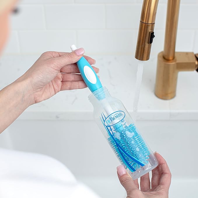 Dr. Brown's Soft Touch No Scratch Baby Bottle Cleaning Brush, Nipple Cleaner and Suction Cup Base for Easy Storage, BPA-Free, Blue, 4-Pack
