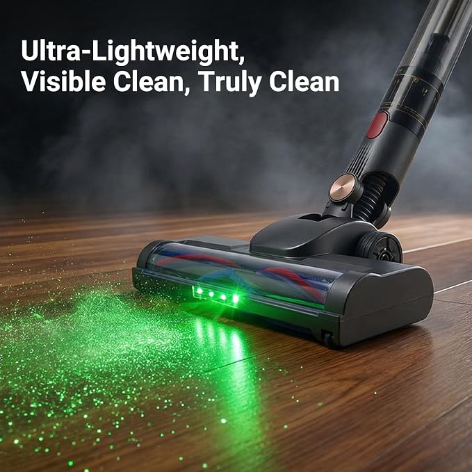 EZ SPARES Ultra-Light Handheld Stick Vacuum Cleaner,Featherweight Stick Cordless Vacuum,Lightweight Vacuum with Crevice Tool for Ceiling,Shelves,Corners,LED-Brushhead,Rechargeable(Pencil-Style,Grey)