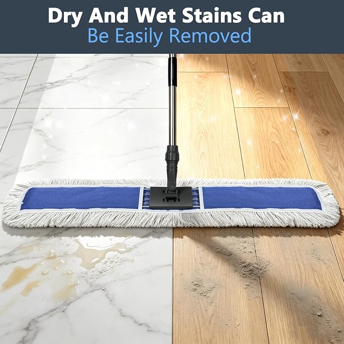 Masthome 39" Commercial Dust Mop with 64" Long Handle, Heavy Duty Wet Dry Floor Mop with 2 Reusable Microfiber Pads, 360° Rotating Industrial Mop for Hardwood Tile Marble Warehouse Gym Office Home