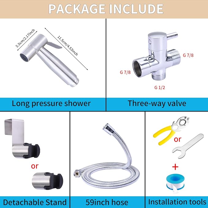 Handheld Bidet Sprayer for Toilet, Brass Jet Spray for Feminine & Baby Wash | Brass bidet sprayer, pressurized jet spray for feminine wash, baby care & toilet cleaning, easy install with all accessories