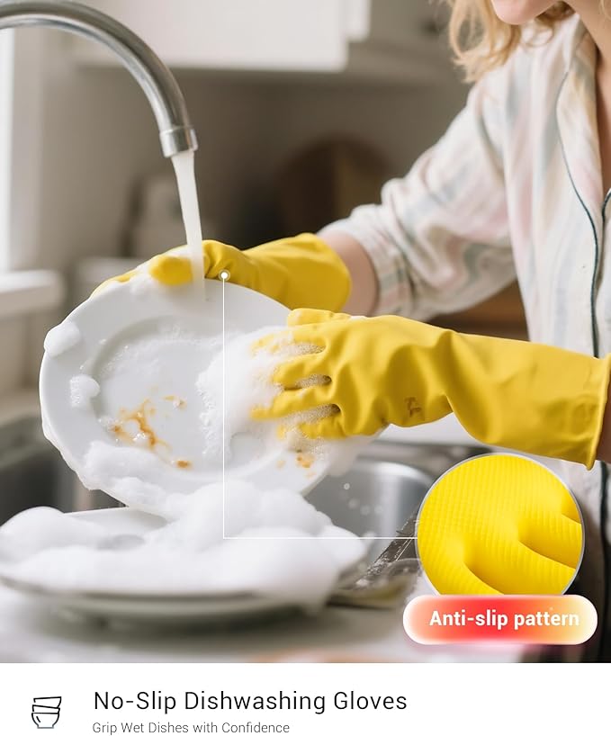 ThxToms Heavy Duty Rubber Cleaning Gloves, Reusable Dishwashing Gloves for Kitchen, Gardening, Pet Care - 20 Mil Extra Thick