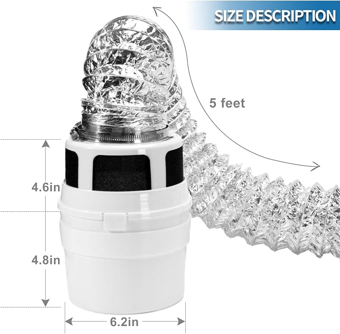 【UPGRADED】NOORNY 3 in1 Indoor Dryer Vent Kit Lint Catcher Bucket Box for Electric Clothes Dryer with 4 Inch 5 Feet Silver Duct