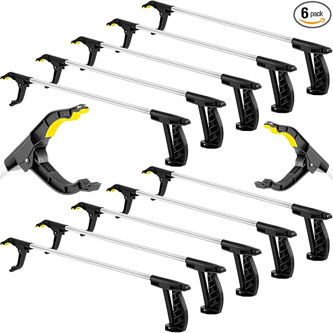 Sabary 6 Pcs Grabber Reacher Trash Pickers Bulk Tool 30'' Spring Earth Day Long Upper School Litter Cleanup Heavy Duty Handy Mobility Aids Pick up Lightweight Nonslip Claw Elderly Arm Extension