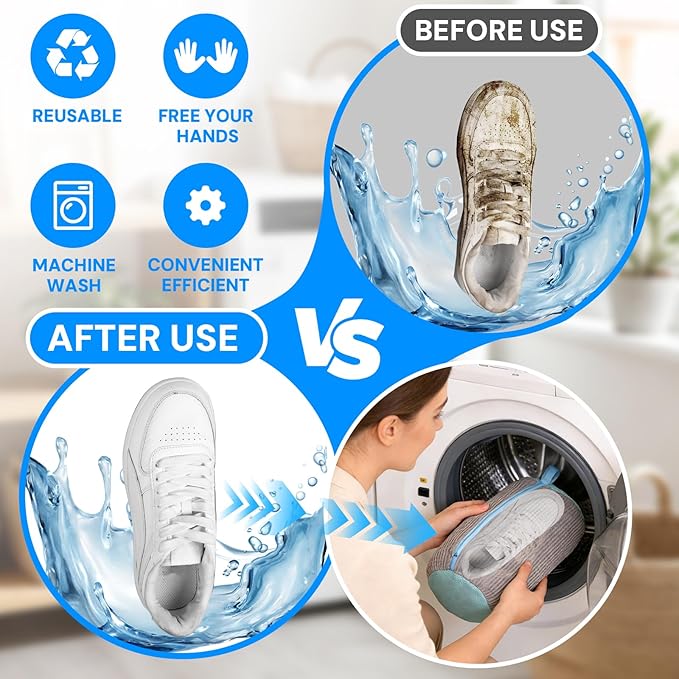 4 Pack Shoe Washing Machine Bags for Washer & Dryer, Reusable Chenille Laundry Shoe Bags with Zipper, Sneaker Wash Bag for Washing Machine, Protective Shoe Laundry Bags for All Shoe Types