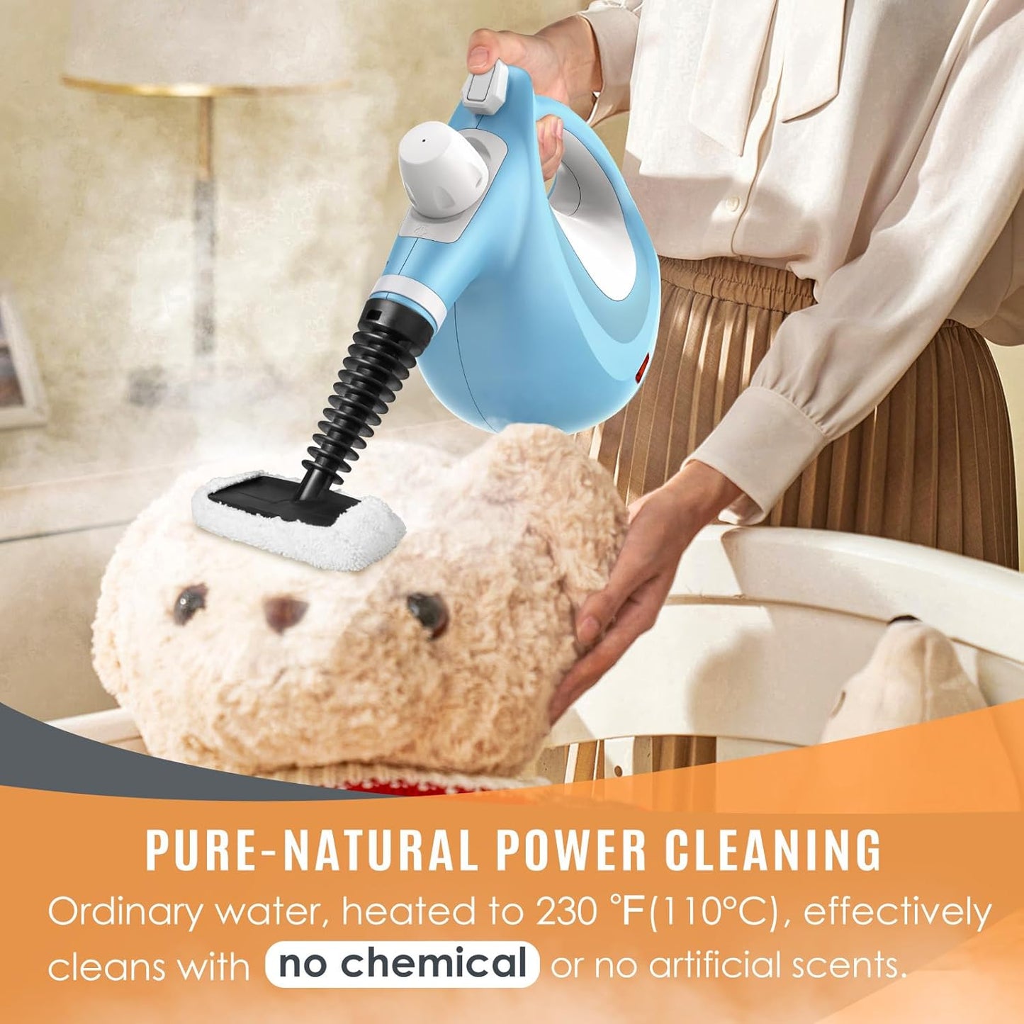 Pressurized Handheld Multi-Surface Natural Steam Cleaner with 12 pcs Accessories, Multi-Purpose Steamer for Home Use, Steamer for Cleaning Floor, Upholstery, Grout and Car (Blue)