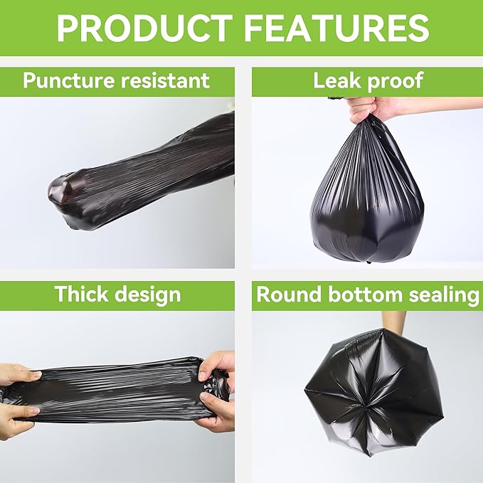 KAYLOWE Small Trash Bag Wholesale 4 Gallon Bathroom Trash Can Liners 1000 Count Mini Plastic Garbage Bags for Bathroom, Bedroom, Office, Kitchen,Black