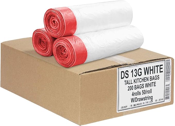 Aluf Plastics Tall Kitchen 13 Gallon Drawstring Trash Bags 0.9 MIL - (Bulk 200 Count) - 24" x 27" - Wholesale, Commercial Garbage Bags