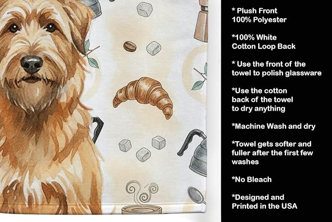 Caroline's Treasures Tawny Briard Coffee Bar Kitchen Towel Velour Plush Front and Cotton Loop Back Machine Washable