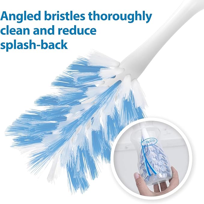 Dr. Brown's Deluxe Bottle Brush for Cleaning Baby Bottles, Nipples, and Sippy Cups with Suction Cup Stand and Vent Brush, BPA-Free, Blue, 3-Pack