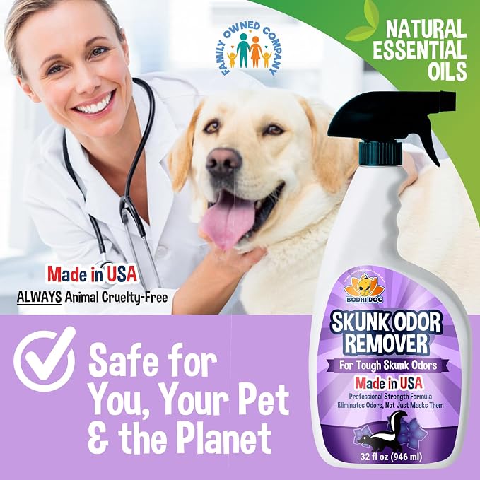 Bodhi Dog Skunk Odor Remover for Dogs & House – Fast-Acting Skunk Spray & Smell Eliminator for Pets, Carpet, Furniture, Bedding & Fabrics – Safe for Pets & Home (32 Oz)