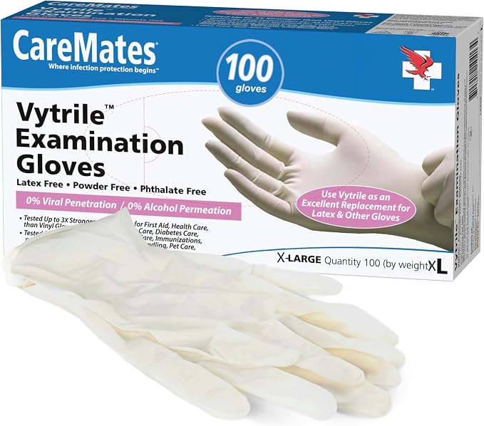 CareMates Medical Exam Gloves, Powder Free, Extra Strong, Certified for Home Infusion, First Aid, Food Safe, Cleaning Gloves