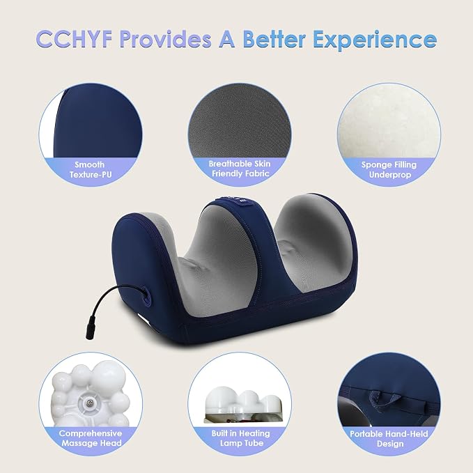 Foot Massager with Heat, Electric Foot and Calf Massager with Roller, Deep Tissue Massage for Plantar Fasciitis, Neuropathy & Pain Relief, Gifts for Women & Men(Blue)