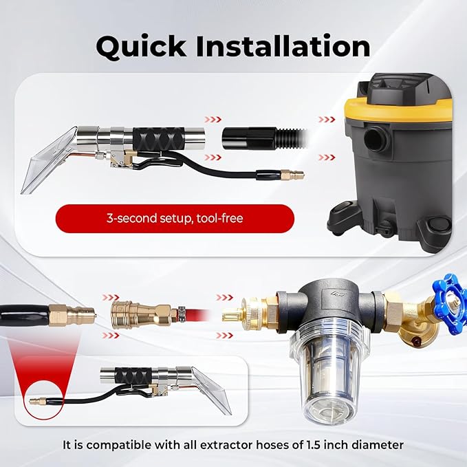 Shop Vac Extractor Kit, Better Extractor Hose Kit for Carpet & Upholstery Cleaning in Home and Auto, with Wand, Hose & Adapter