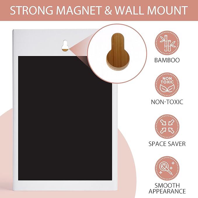 FJO Magnetic Lint Bin 10’’ x 7’’ and Dryer Sheet Holder 8’’ x 5’’ , Wall Mounted Bamboo Wood Trash Can Compact Size Laundry Room Accessories Supplies