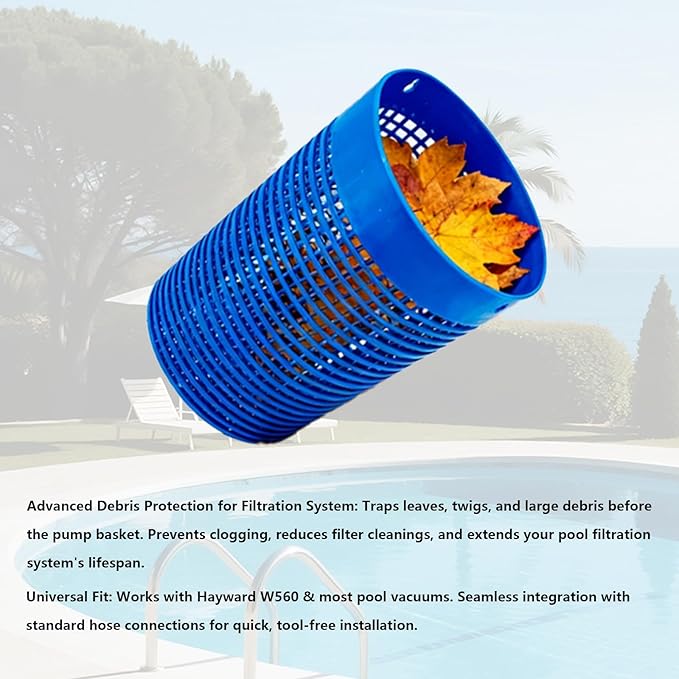 All-in-One Inline Pool Leaf Canister Compatible with Hayward W560 PoolVac Navigator Leaf Catcher Filter with Strainer Basket and 5-Pack Skimmer Socks