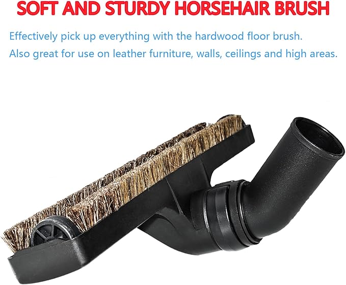 1 1/4 inch Hardwood Floor Brush and 32mm Round Horse Hair Dust Brush with 1.25'' Vac Port, Soft Horse Hair Brush, 360°Swivel Head Fit Most Vacuum Cleaner Brand Hoover, Eureka, Royal,Dirt Devil,Rainbow