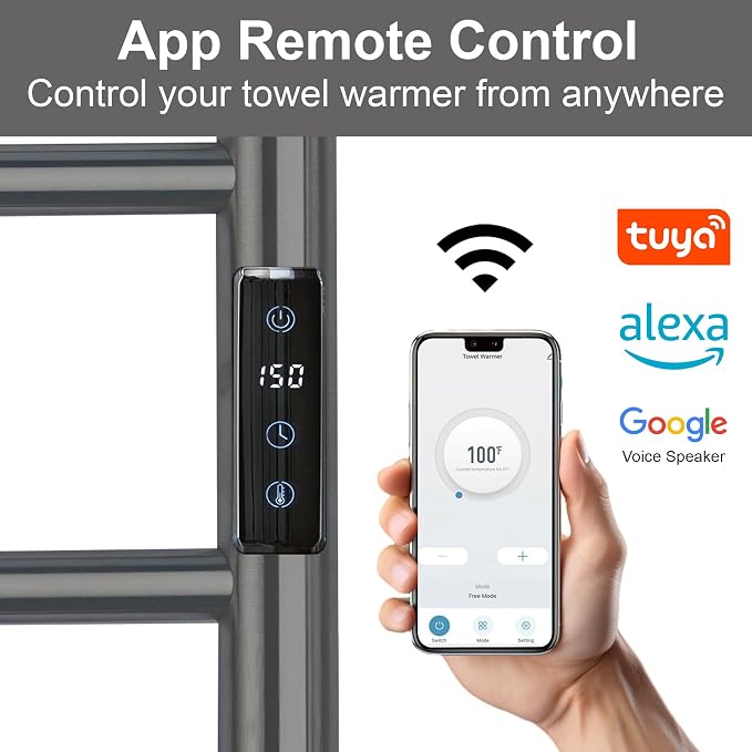 Electric Towel Rack with Voice Control for Alexa & Google Home,TUYA - Wall-Mounted Bathroom Heating Towel Warmer,Plug-in,Stainless Steel Material,16.54x23.62x5.51 in,Gunmetal Grey，4 Bars