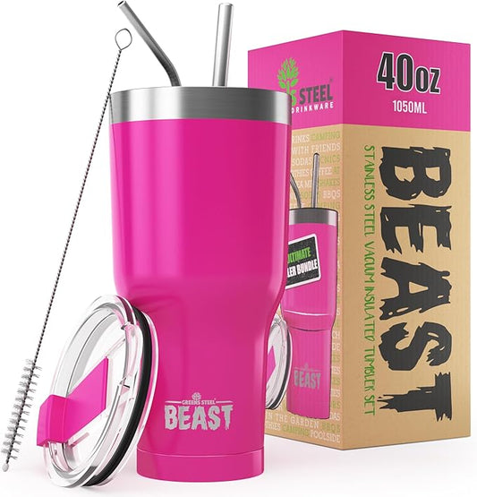 40 oz tumbler - Vacuum Insulated Tumbler with Straw - Leak Proof Stainless Steel Travel Mug - Double Wall Iced Coffee Cup - Reusable Water Bottle - Gifts for Mom, Women and Men (Cupcake Pink)