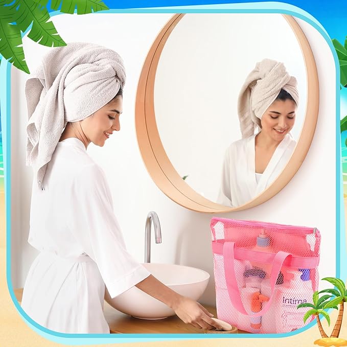 6 Pcs Mesh Shower Caddy Bags Portable Mesh Beach Bags Bulk with Zipper & 2 Pockets Hanging Toiletry and Bath Organizer for Gym Swimming Travel Camping College Dorms Beach (Fluorescent Color)